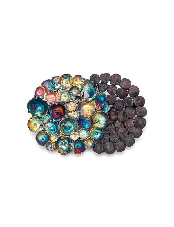 Medium Double Circle Brooch – Rainbow and Black