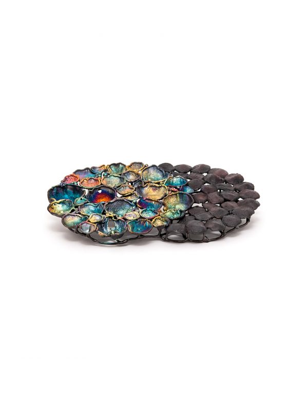 Medium Double Circle Brooch – Rainbow and Black