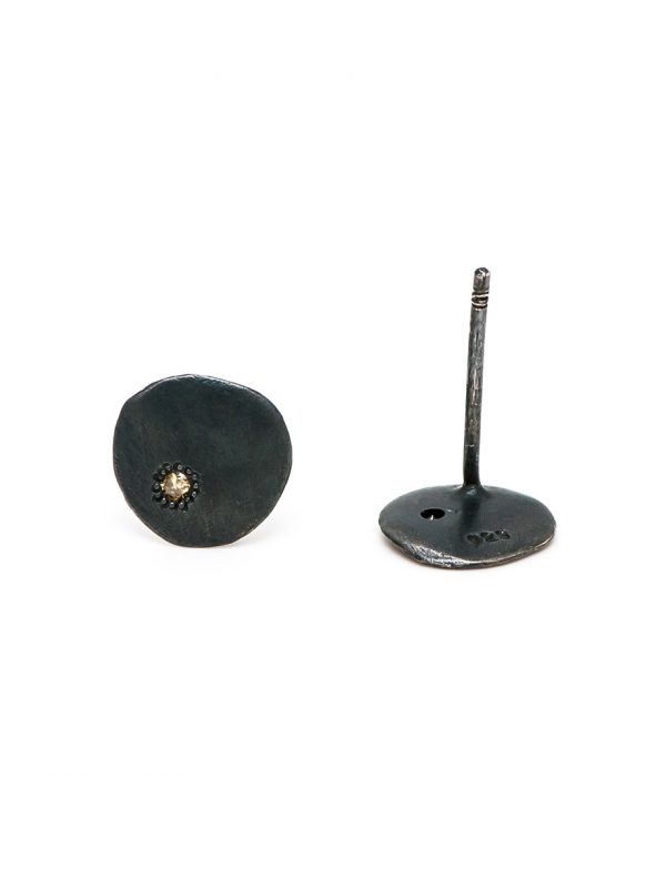 Diamond Neru Mini Disc Stud Earrings – Black