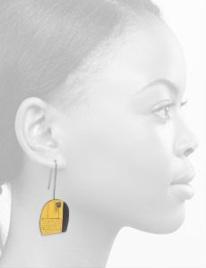 Reversible Apron Earrings - Yellow and Watermelon - Jane Frances Riley - Model