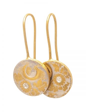 Flower Print Hook Earrings – Yellow Gold Plate & Diamond