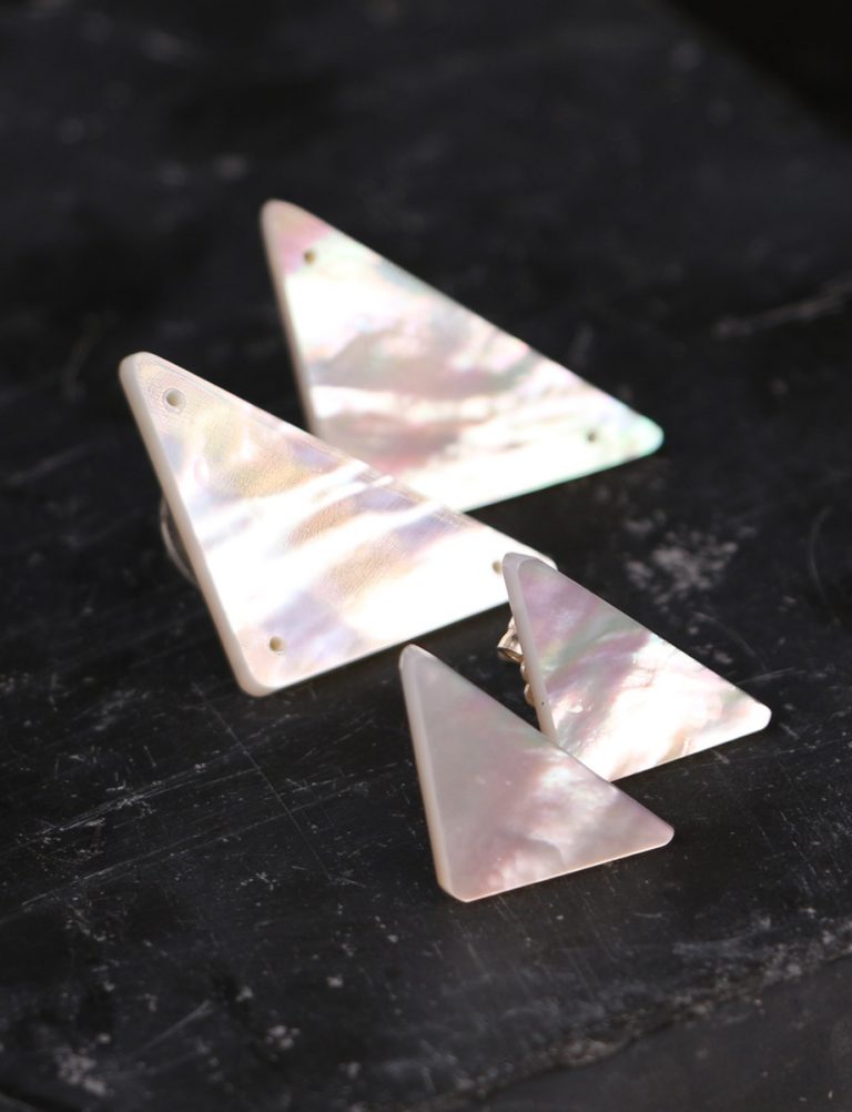 Triangle Carved Mother Of Pearl Earrings – Large