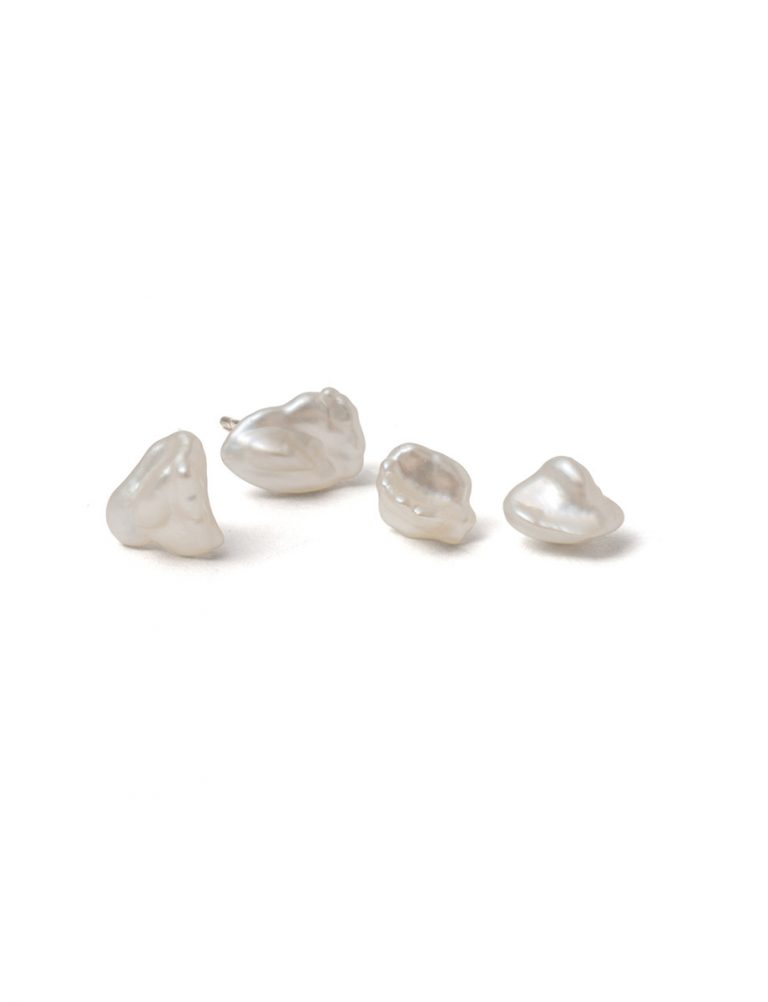 Small Keshi Pearl Stud Earrings – Silver