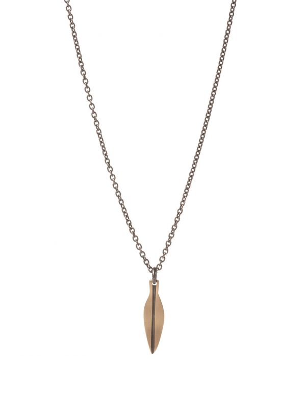 Tiny Eucalyptus Leaf Necklace – Black & Gold