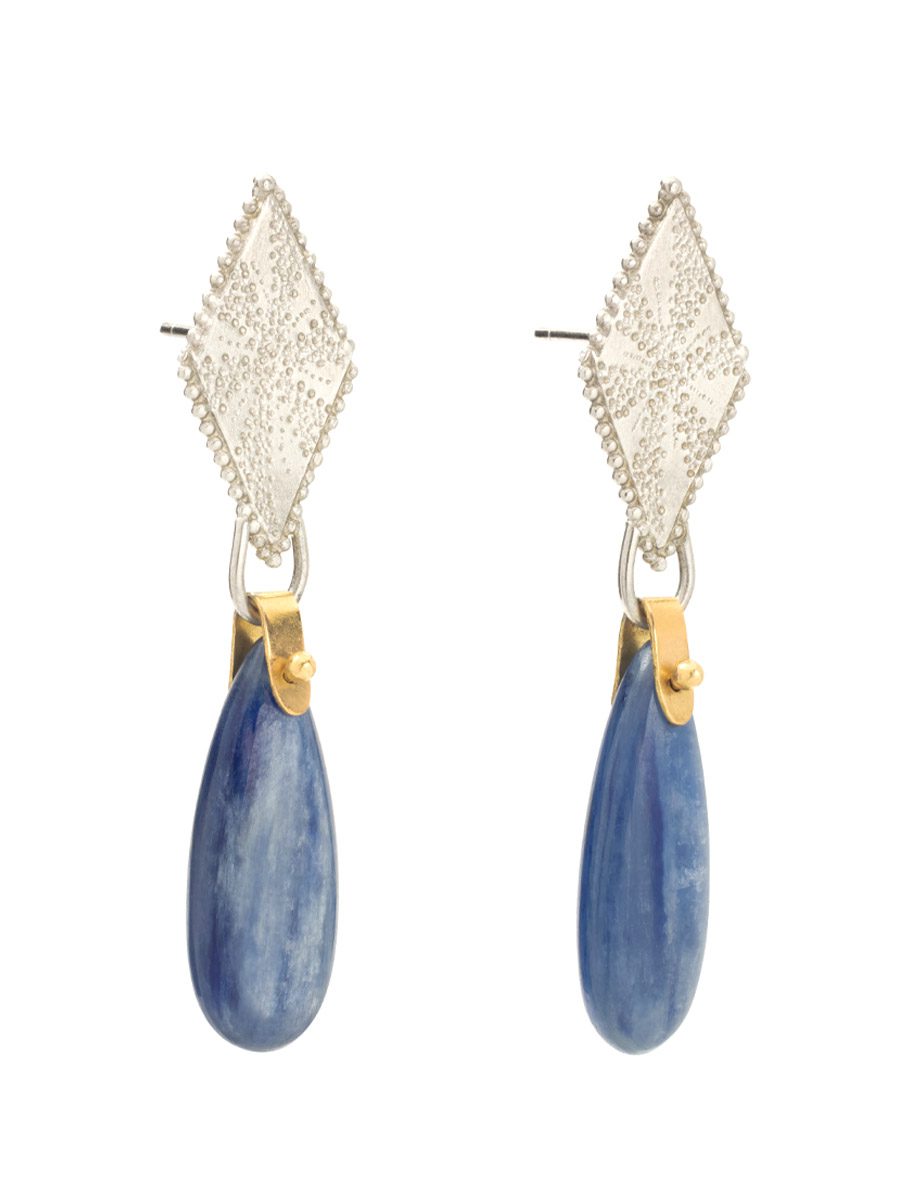 Kyanite Star Earrings – Silver & Gold