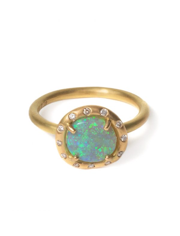 Corona Ring – Semi-Black Opal & Diamonds