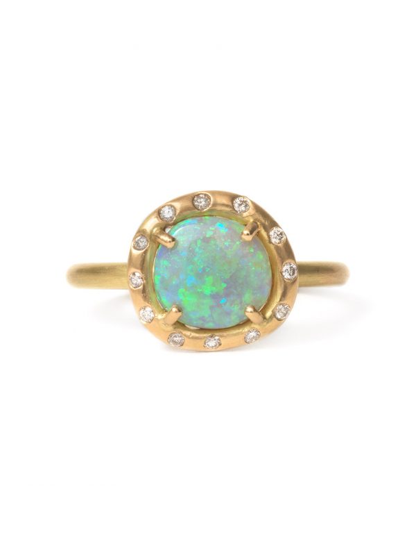 Corona Ring – Semi-Black Opal & Diamonds