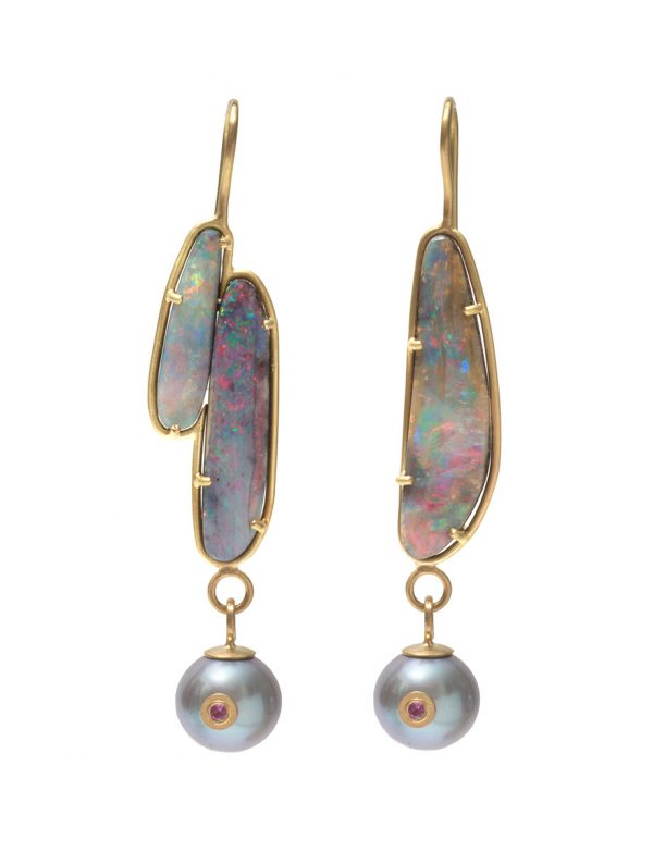 Nebula Earrings – Boulder Opal, Pearls & Sapphires