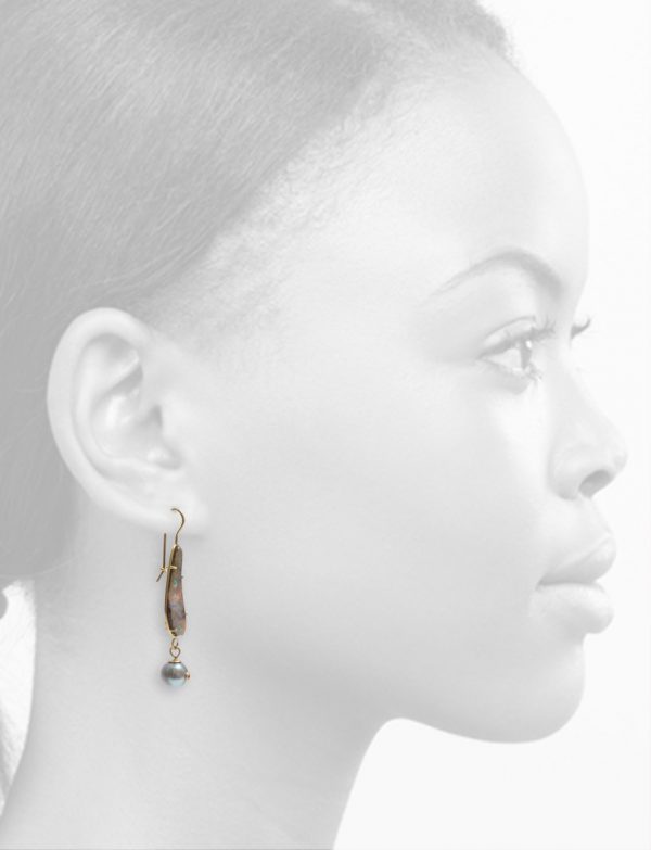 Nebula Earrings – Boulder Opal, Pearls & Sapphires