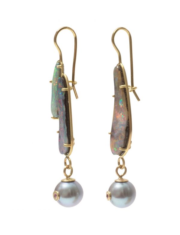 Nebula Earrings – Boulder Opal, Pearls & Sapphires