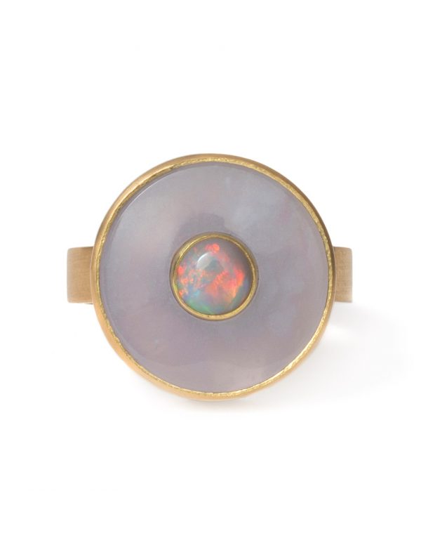 Sunset Ring – Semi-Black Opal & Chalcedony