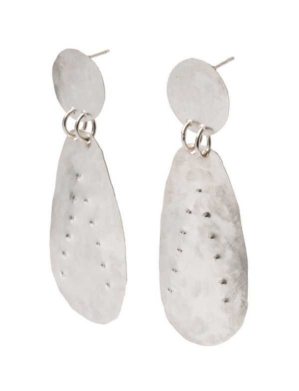 Large Embossed Drop Earrings – Matte Silver