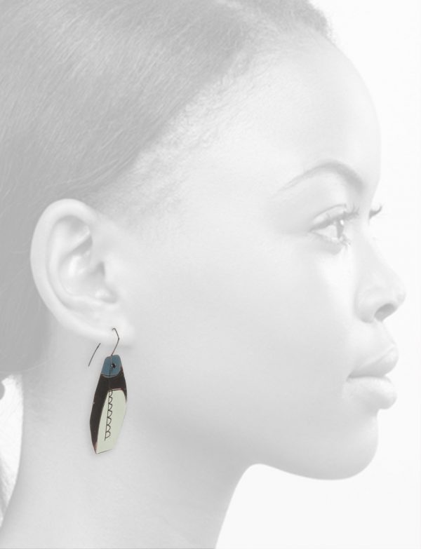 Reversible Apron Earrings – Blue, Grey & White