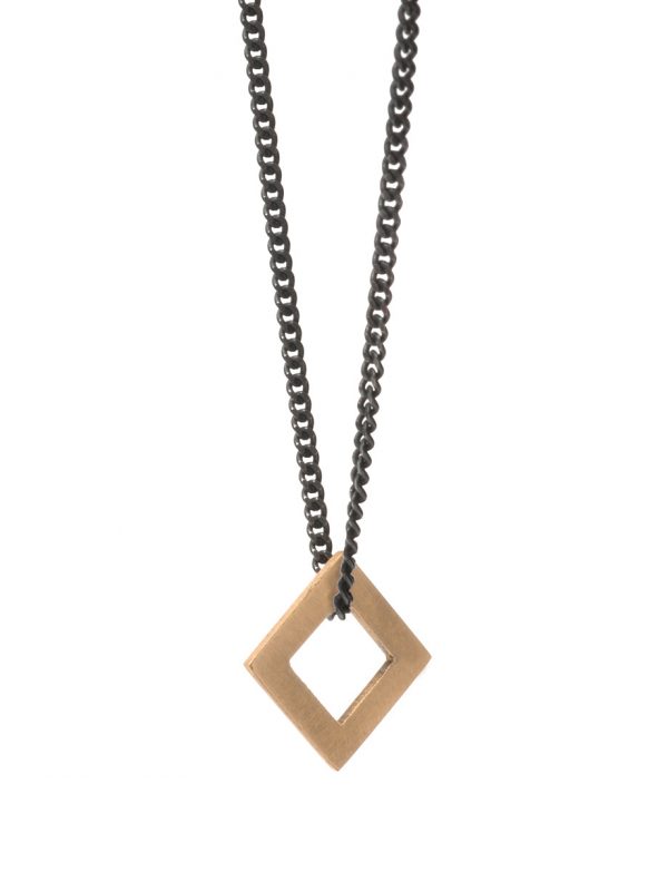Small Square Tab Necklace – Yellow Gold & Sterling Silver