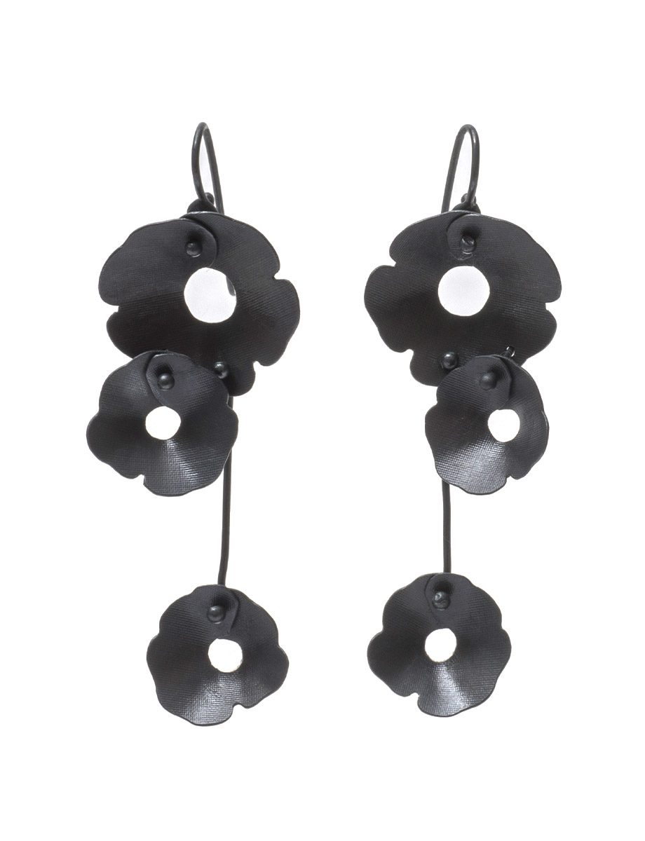 Black Anemone Three Flower Earrings e.g.etal Melbourne