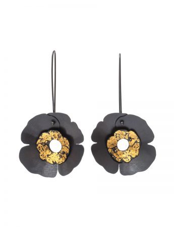 Large Anemone Earrings – Black and Gold