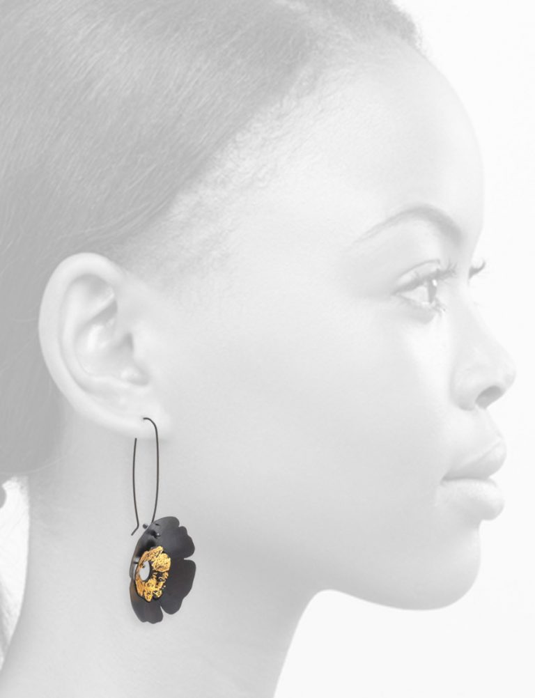 Large Anemone Earrings – Black and Gold