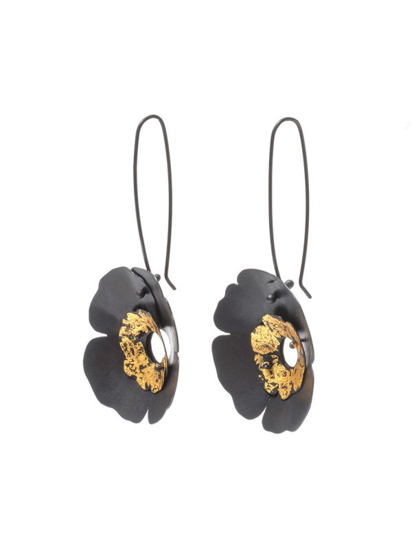 Large Anemone Earrings – Black and Gold