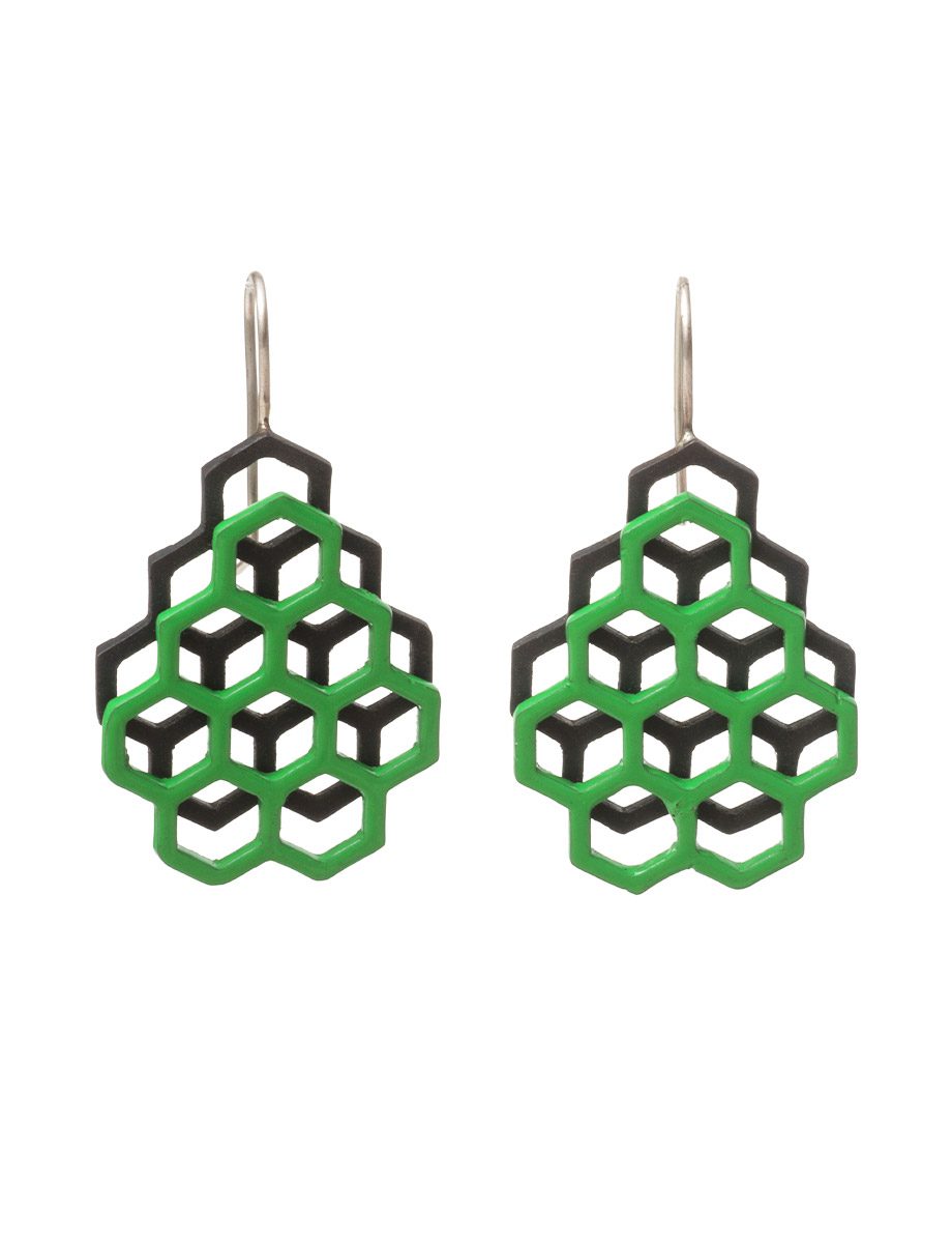 Green and Black Small Double Hexagon Earrings e.g.etal Melbourne