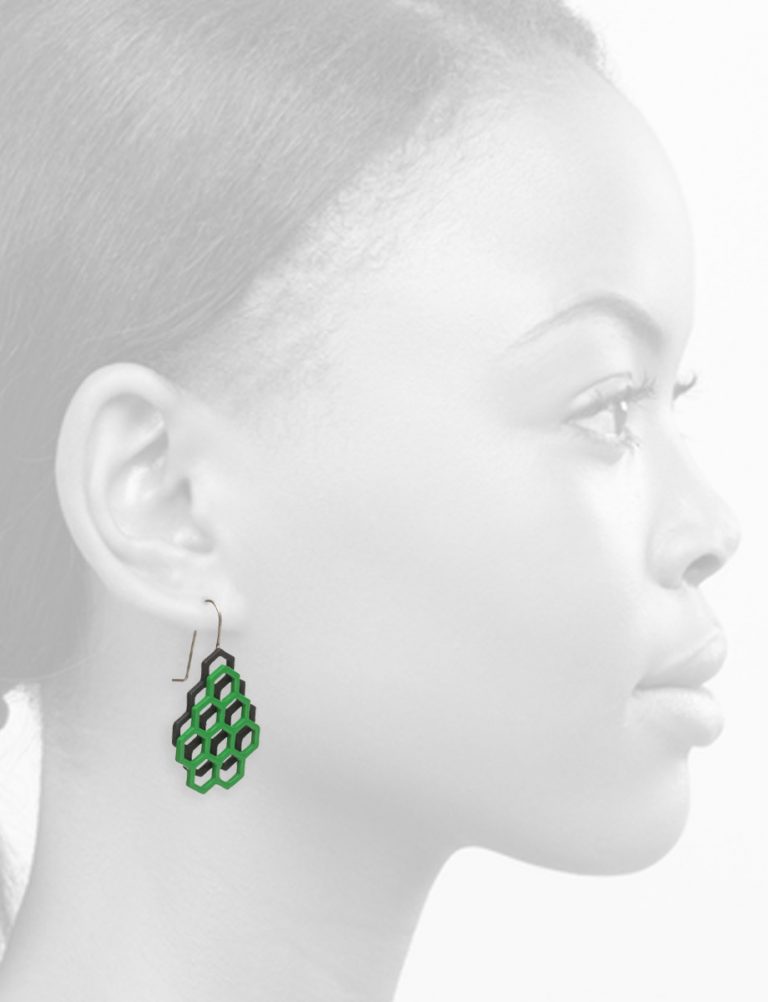 Small Double Hexagon Earrings – Green & Black