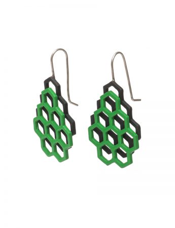 Small Double Hexagon Earrings – Green & Black