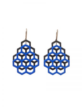 Small Double Honeycomb Earrings – Blue & Black