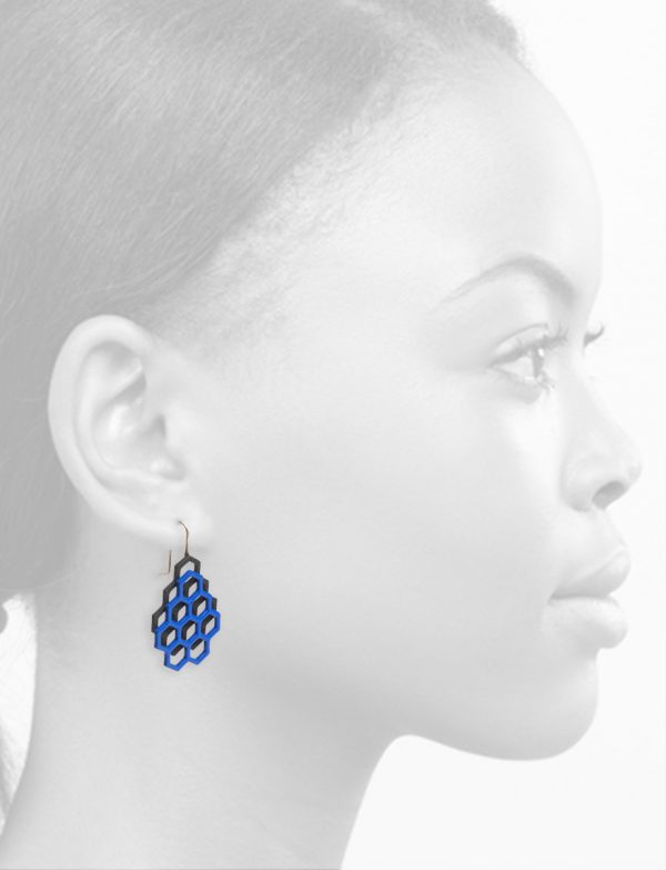 Small Double Honeycomb Earrings – Blue & Black