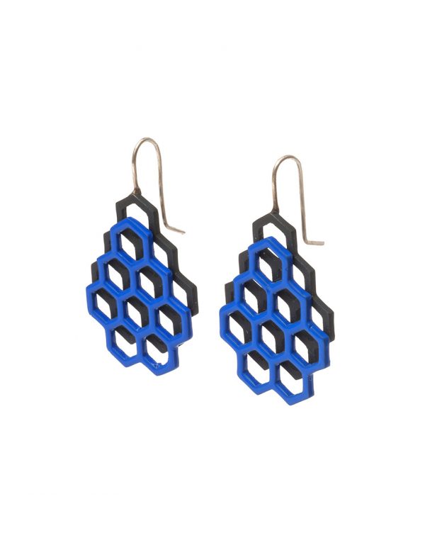 Small Double Honeycomb Earrings – Blue & Black