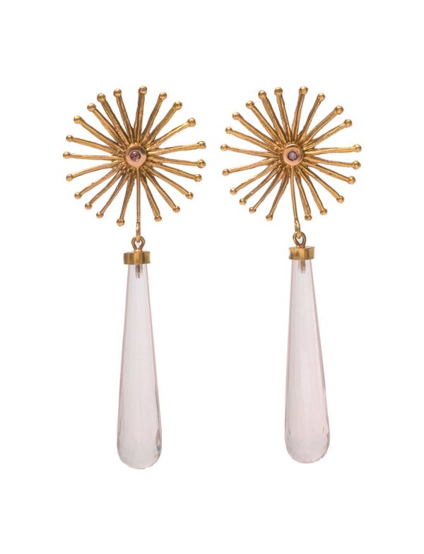 Star Bloom Earrings – Rose Quartz & Diamonds