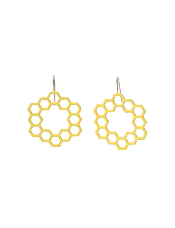 Hexagon Hollow Circle Earrings – Yellow