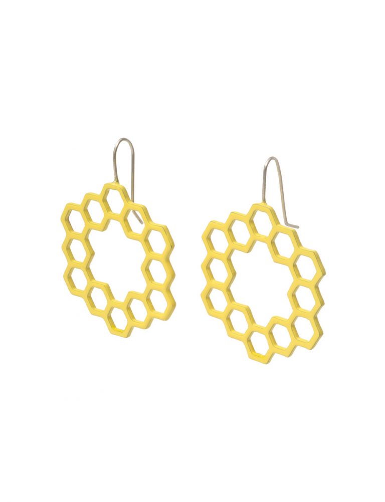 Hexagon Hollow Circle Earrings – Yellow