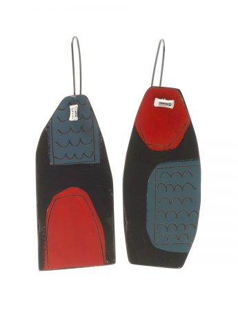 Apron Still Life Reversible Earrings – Blue, Red & White