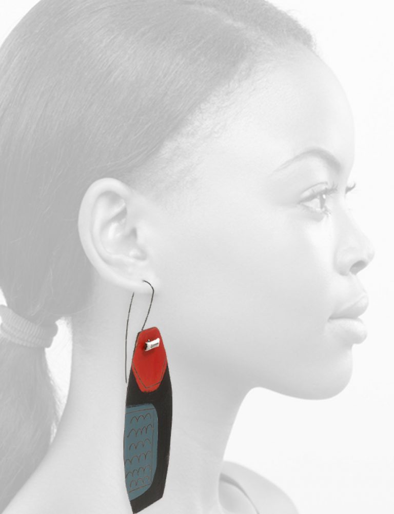 Apron Still Life Reversible Earrings – Blue, Red & White