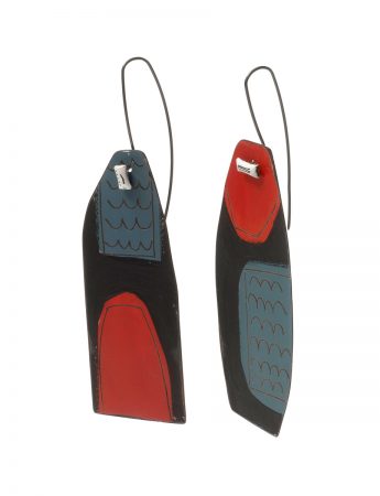 Apron Still Life Reversible Earrings – Blue, Red & White