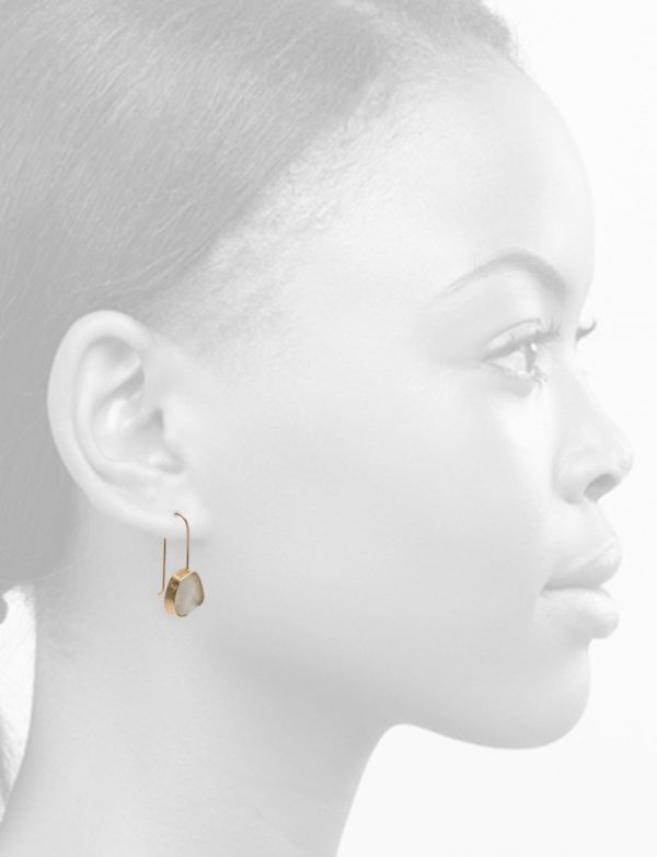 White Beach Glass Earrings – Yellow Gold