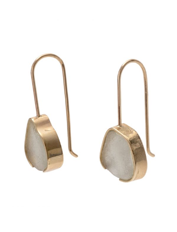 White Beach Glass Earrings – Yellow Gold