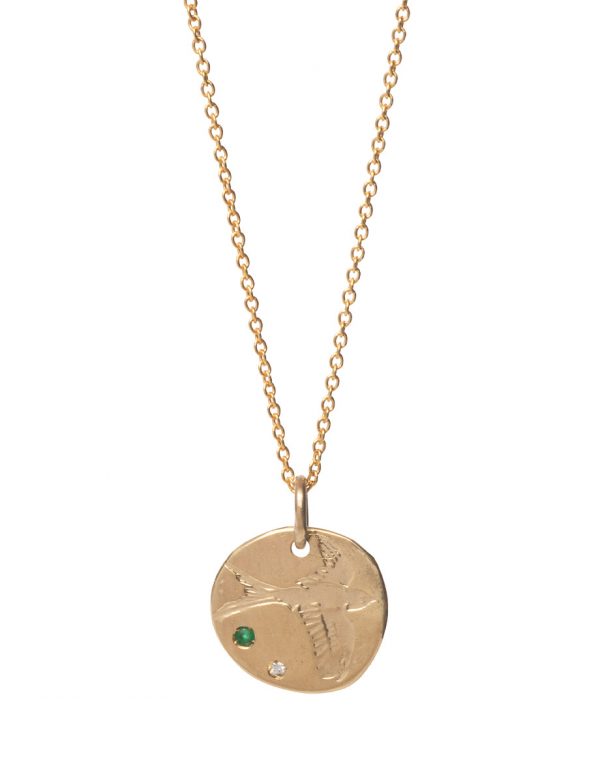Bird Pendant Necklace – Emerald & Diamond