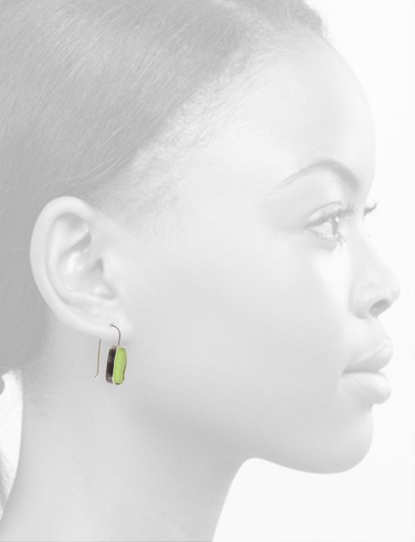 Asymmetric Bottle Green Beach Glass Earrings – Silver