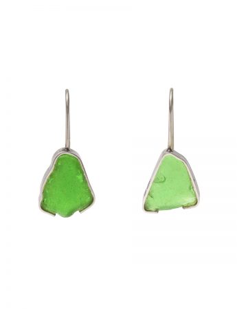 Bottle Green Beach Glass Earrings – Silver