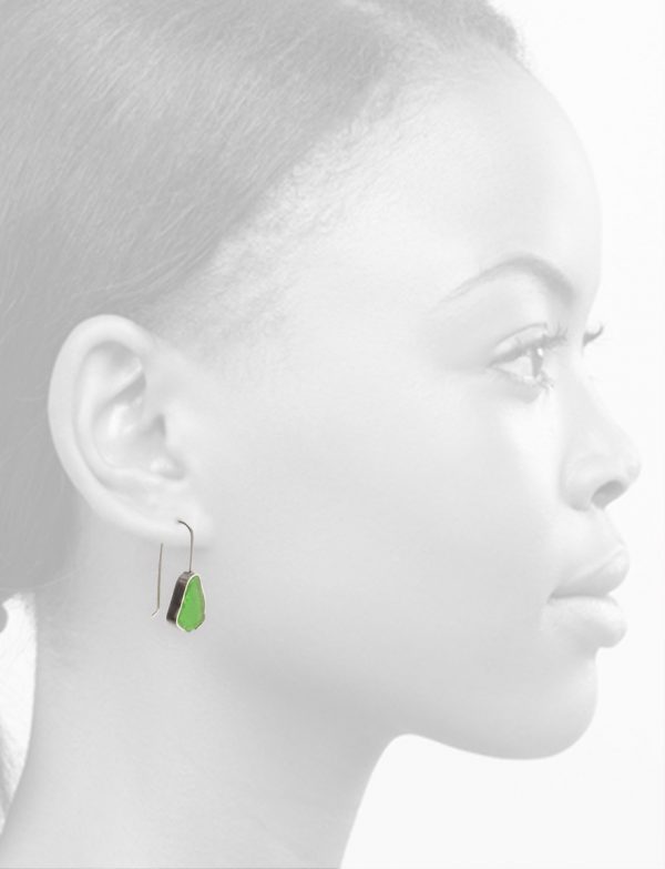 Bottle Green Beach Glass Earrings – Silver