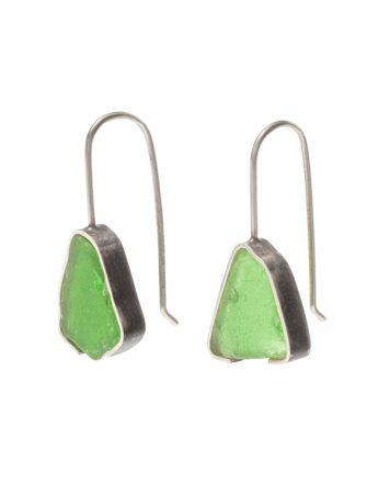Bottle Green Beach Glass Earrings – Silver
