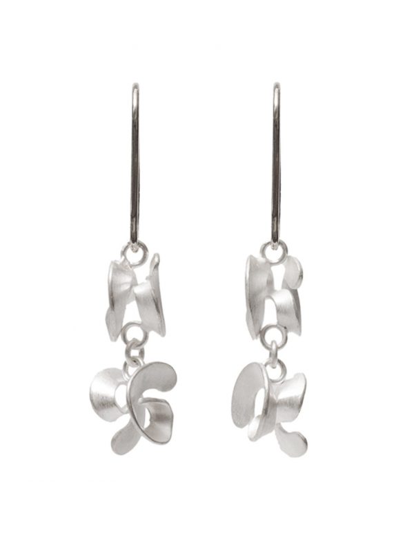 Two Drop Linked Taegeuk Cloud Hook Earrings – Silver