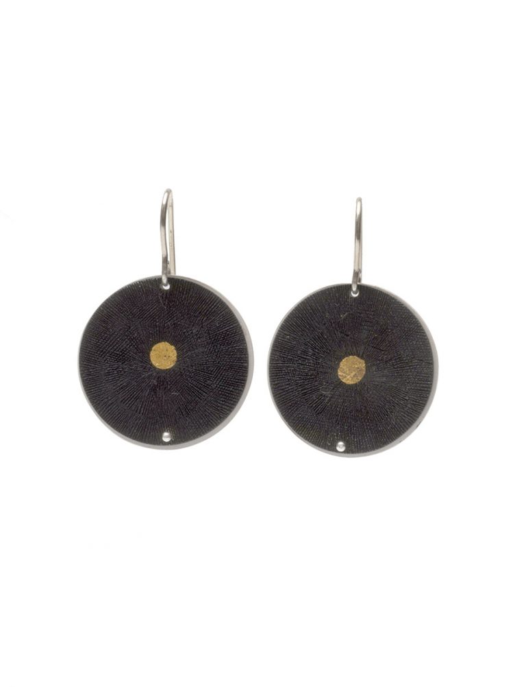 Dot Inlayed Disc Earrings – Black & Gold