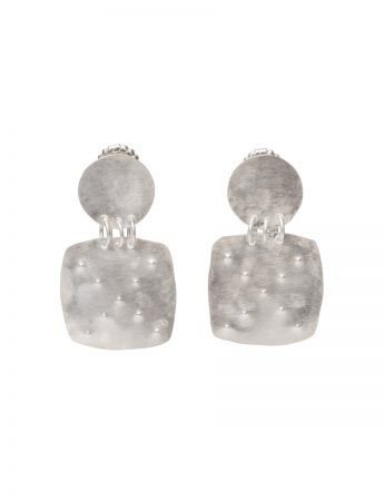 Embossed Disc Stud Square Drop Earrings – Silver