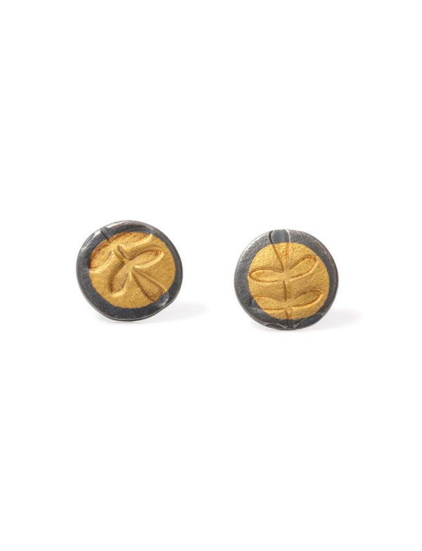 Fern Leaf Stud Earrings – Black & Gold