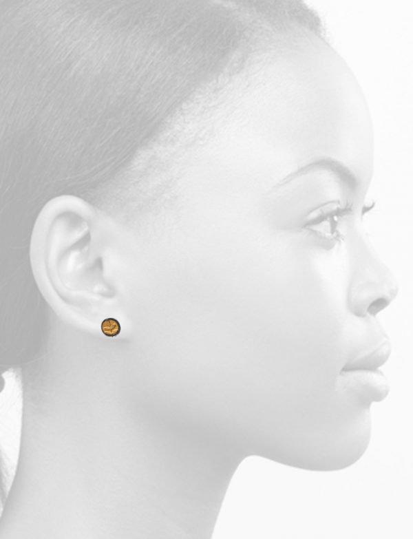 Fern Leaf Stud Earrings – Black & Gold