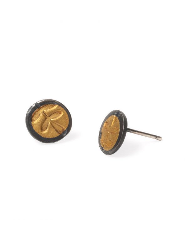 Fern Leaf Stud Earrings – Black & Gold