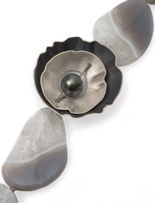 Grey Ocean Necklace – Agate, Quartz & Pearl