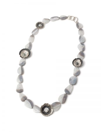 Grey Ocean Necklace – Agate, Quartz & Pearl