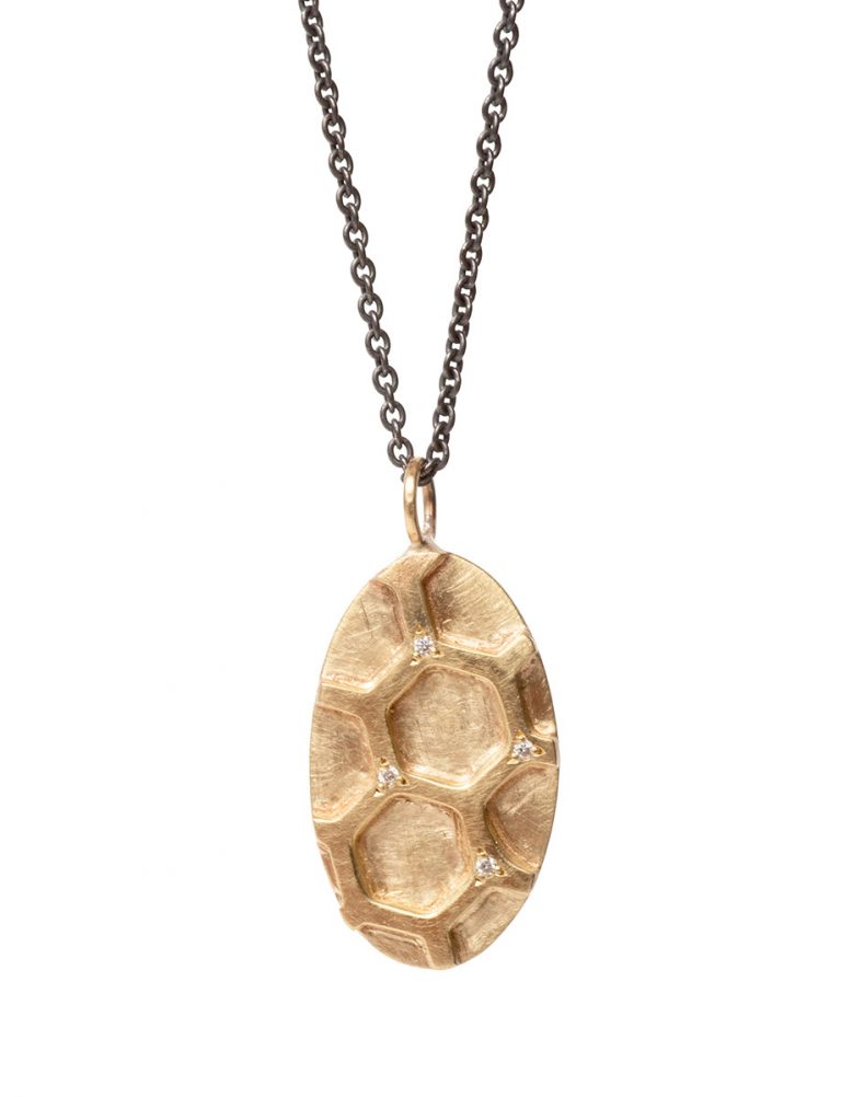 Gold Honeycomb Pendant Necklace – Diamonds